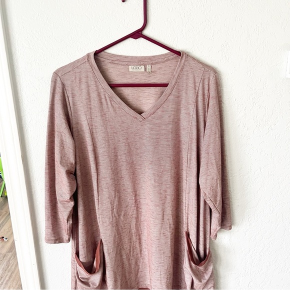 LOGO Lori Goldstein Shirt Women's 1X Striped Mixed Media Jersey Knit Pocket Tee - Picture 3 of 7